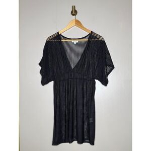 Jordan Taylor Black Crochet V-Neck Swim Cover Up Dress NAC119PI Womens MD